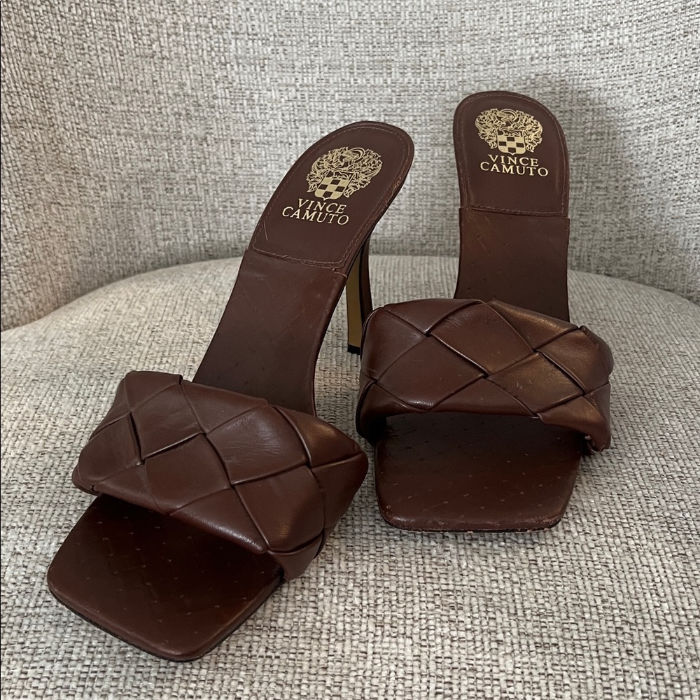 Vince Camuto Dark Brown Woven Slide Sandals